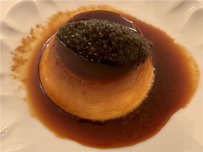 creme caramel with caviar